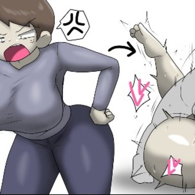 original, original character, enigi09, angry, angry face, big ass, big breasts, heart, mating press, older female, older woman and younger boy, shirt, student and teacher, student fucking teacher, teacher and student