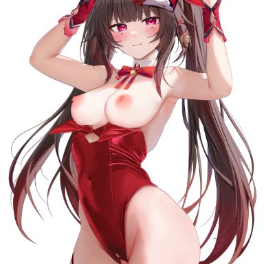 honkai (series), honkai: star rail, hoyoverse, mihoyo, sparkle (honkai: star rail), ru zhai, 1girls, armpits, bare shoulders, bare thighs, black hair, blush, breasts, breasts out, brown hair