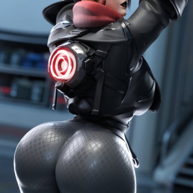 blizzard entertainment, mirrorwatch, overwatch, overwatch 2, lena oxton, operative oxton, tracer, smitty34, 1girls, alternate ass size, ass bigger than head, ass focus, big ass, big breasts, black lipstick