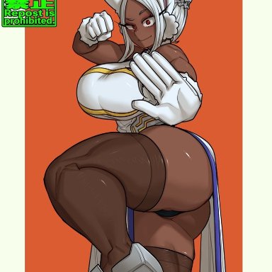 my hero academia, shueisha, miruko, rumi usagiyama, shosho oekaki, bunny ears, bunny girl, bunny tail, busty female, chinese clothes, chinese dress, confident female, dark-skinned female, exposed ass, fighting stance