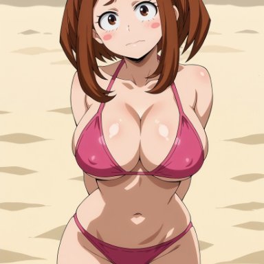 boku no hero academia, my hero academia, ochako uraraka, uraraka ochako, aindroidparanoid, ass, beach, big ass, big breasts, bikini, breasts, brown eyes, brown hair, busty, cameltoe