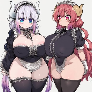 dragon, kobayashi-san chi no maidragon, miss kobayashi's dragon maid, ilulu, ilulu (dragon maid), ilulu (maidragon), kanna kamui, dr.jim, 2girls, big ass, big breasts, busty, busty female, cleavage, curvy