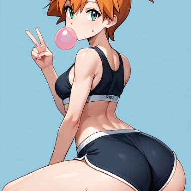 pokemon, pokemon rgby, gym leader, kasumi (pokemon), misty (pokemon), 1girl, 1girls, ass, asymmetrical hair, back, bangs, bare arms, bare legs, bare shoulders, barefoot