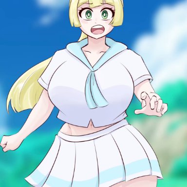 pokemon, lillie (pokemon), lusamine (pokemon), team rocket, drevod, rubyredva, @ @, 1boy, 2girls, ahe gao, cleavage, cleavage cutout, clothing cutout, cross section, cum