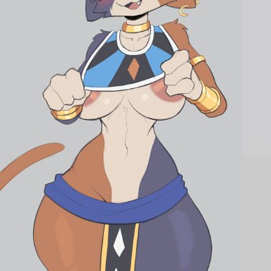 dragon ball, epic games, fortnite, fortnite: battle royale, beerus, beerus (cosplay), meow skulls, meow skulls (fortnite), cooliehigh, 1girls, 2023s, anthro, areola, areola slip, areolae