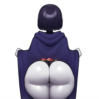 teen titans, teen titans go, raven (dc), smesh (artist), 1girls, adorable, ass, ass focus, back view, big ass, big butt, black hair, bubble ass, bubble butt, cute