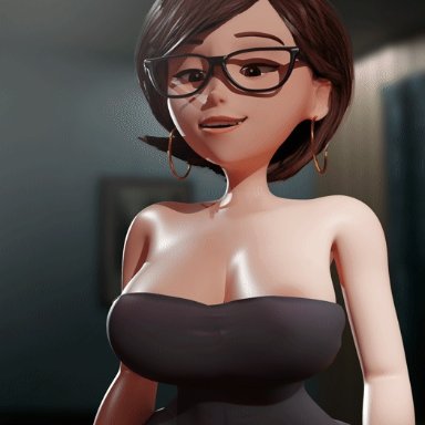 pixar, the incredibles, helen parr, aeondud, 1girl, ass, ass expansion, ass growth, ass jiggle, ass shake, big ass, big breasts, big butt, big thighs, black dress