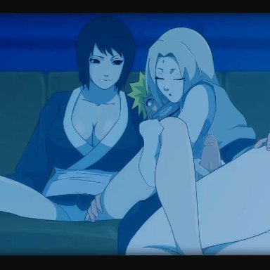 naruto, naruto (series), naruto shippuden, shizune, tsunade, uzumaki naruto, bitawastaken, 1boy, 2girls, adult, adult and teenager, age difference, ass, ass grab, big ass