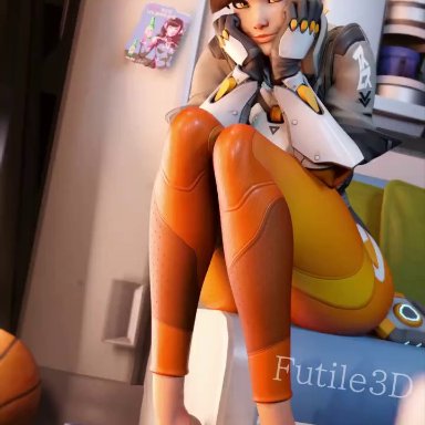 blizzard entertainment, overwatch, overwatch 2, lena oxton, tracer, futile3d, 1girls, barefoot, british, british female, brown eyes, brown hair, european, european female, feet