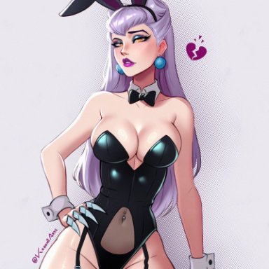 k/da all out series, k/da series, league of legends, riot games, evelynn, k/da all out evelynn, k/da evelynn, konomidraw, animal ears, bare shoulders, belly button, big breasts, black bow, black bowtie, black leotard