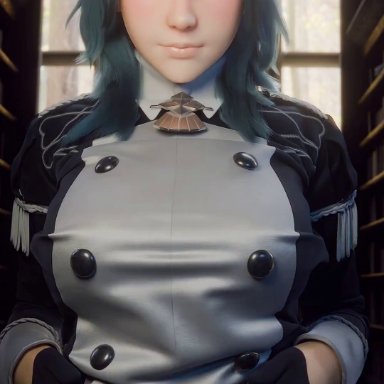 fire emblem, fire emblem: three houses, nintendo, byleth (fire emblem), byleth (fire emblem) (female), j9006, 1girls, blue eyes, blue hair, breasts, female, huge breasts, light skin, light-skinned female, long hair