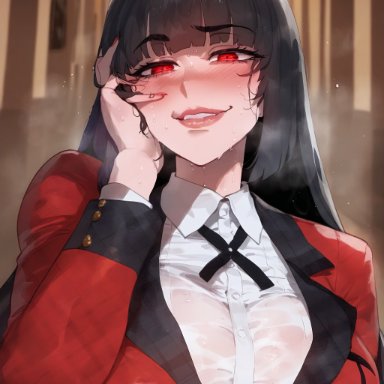 kakegurui, patreon, jabami yumeko, sinderellaart, big breasts, breasts bigger than head, busty, curvaceous, female, huge breasts, large breasts, thick, voluptuous, voluptuous female, ai generated