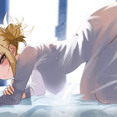 boku no hero academia, my hero academia, himiko toga, zd (pixiv6210083), 1girls, all fours, ass, blonde eyebrows, blonde female, blonde hair, blonde hair female, blunt bangs, breasts, brown eyes, brown eyes female